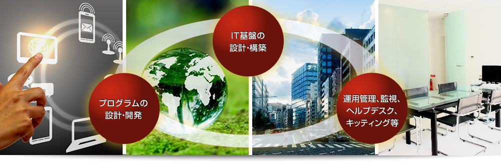 プログラムの設計・開発、IT基盤の設計・構築、運用管理、監視、ヘルプデスク、キッティング等